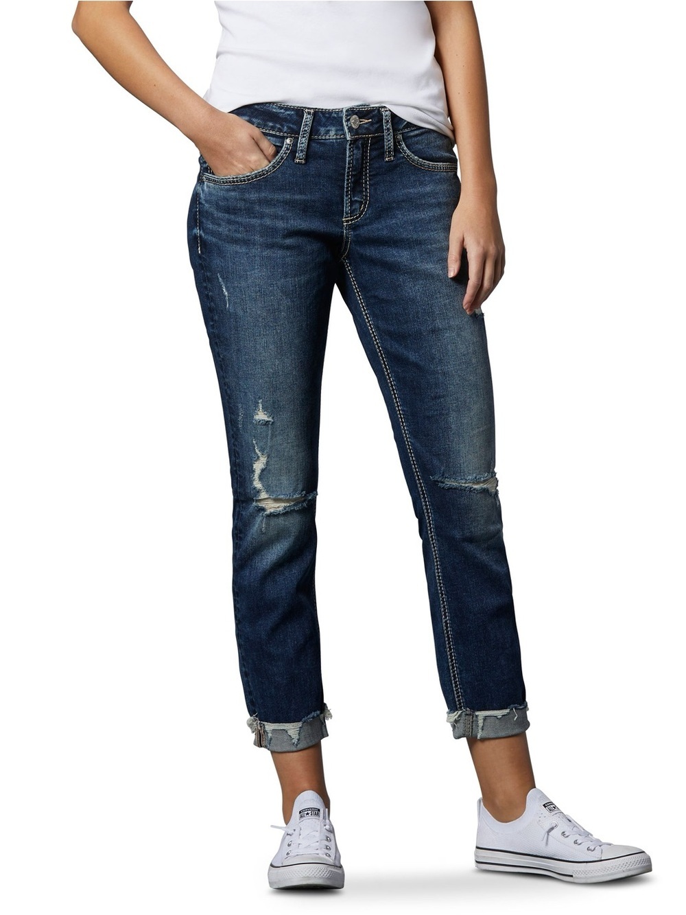 Silver Jeans Boyfriend Distressed Jeans Dark Wash Size 34